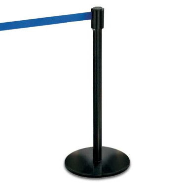 Self-Retracting Crowd Control Post with Flat Base