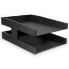 Classic Leather Double Letter Tray Desk Accessory